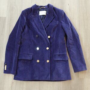 ARITZIA Babaton Blue Velvet Blazer 6 Gold Buttons Double Breast Chic glam retro
